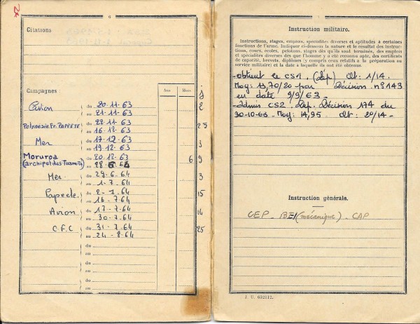 Serge Livret militaire 4 